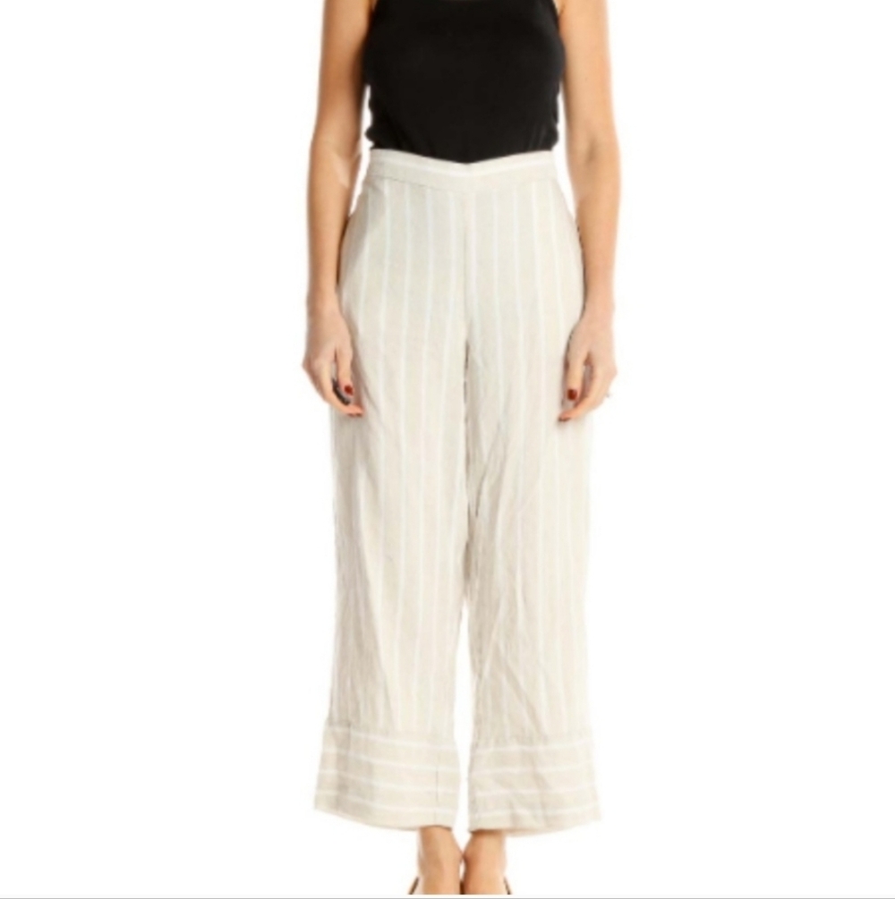 Loft Linen Blend Striped Pull On Pants Size Meduim